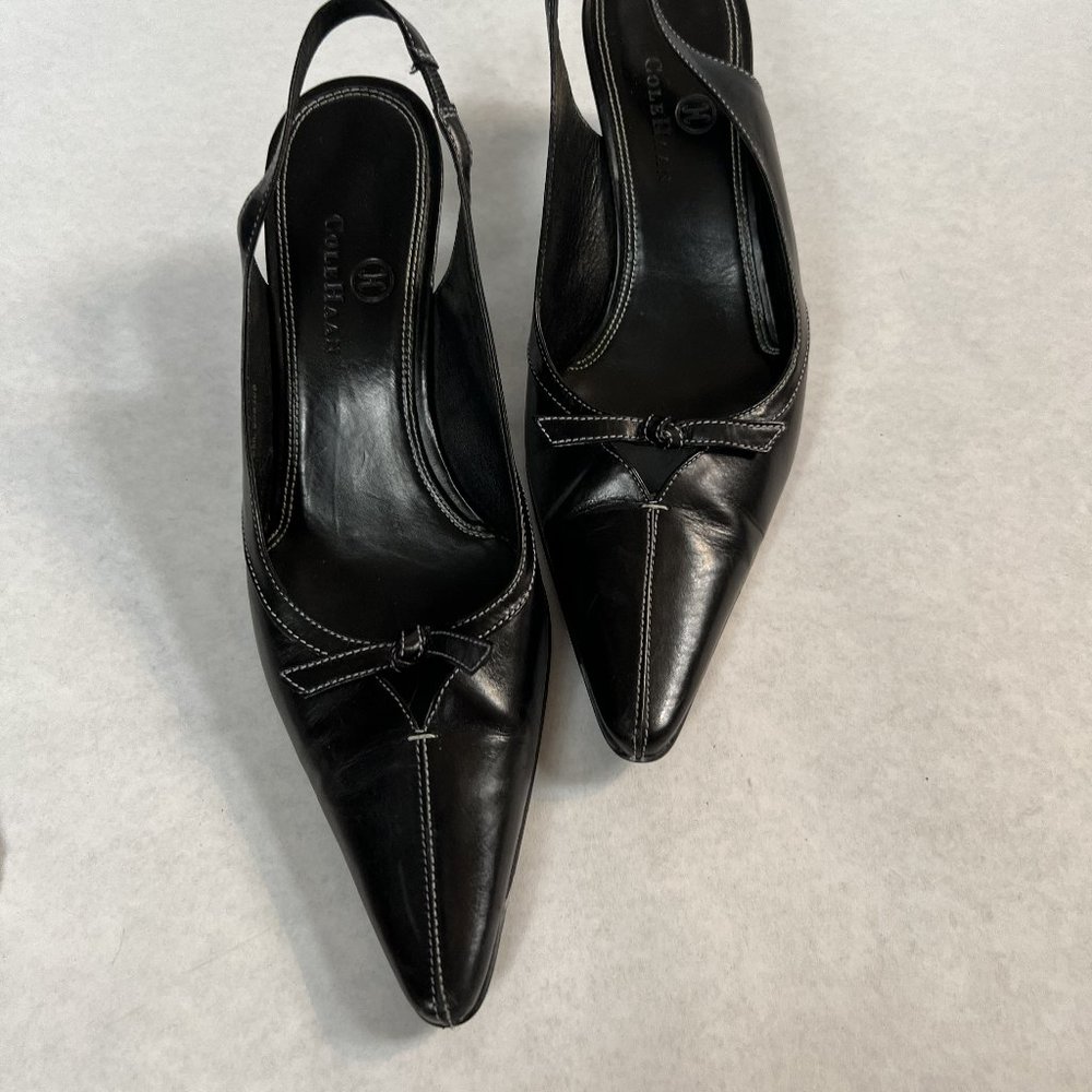 Cole Haan Sling Back Black Leather Heel